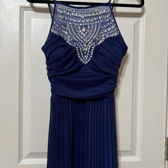 B. Darlin Navy blue halter prom dress with silver beading #promdress - Picture 1 of 3